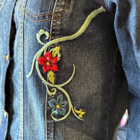 Harley-Davidson Denim Jacket Embroidered w/ Floral & Logo Design Womens Sz M - Picture 5 of 11